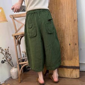 Neutral Tone Linen Wide Leg Cropped Pants