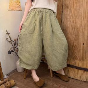 Neutral Tone Linen Wide Leg Cropped Pants