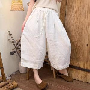 Neutral Tone Linen Wide Leg Cropped Pants