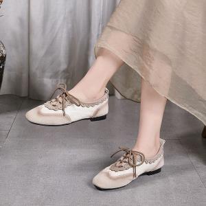 British Style Hollow Out Leather Tied Ballet Flats