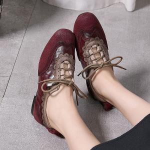 British Style Hollow Out Leather Tied Ballet Flats