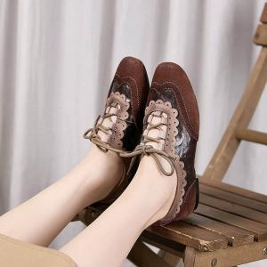 British Style Hollow Out Leather Tied Ballet Flats