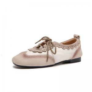 British Style Hollow Out Leather Tied Ballet Flats