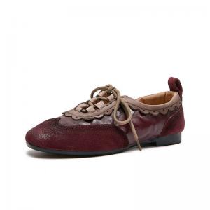 British Style Hollow Out Leather Tied Ballet Flats