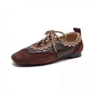 British Style Hollow Out Leather Tied Ballet Flats