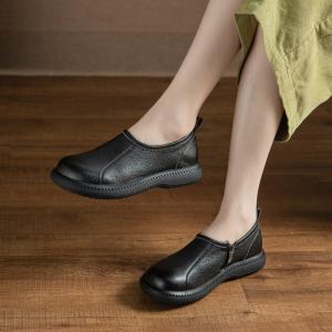 Side Zip Round Toe Leather Comfy Shoes