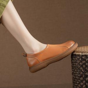 Side Zip Round Toe Leather Comfy Shoes