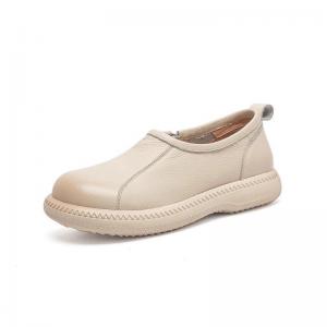 Side Zip Round Toe Leather Comfy Shoes