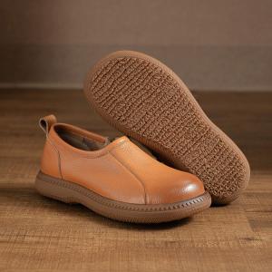 Side Zip Round Toe Leather Comfy Shoes