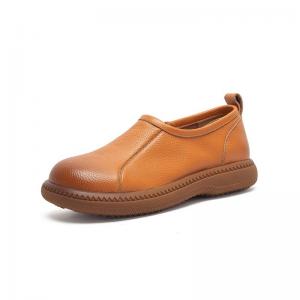 Side Zip Round Toe Leather Comfy Shoes