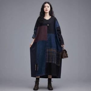 Gingham Patchwork Plus Size Denim Shift Dress