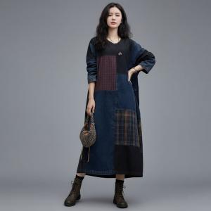 Gingham Patchwork Plus Size Denim Shift Dress