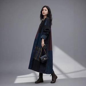 Gingham Patchwork Plus Size Denim Shift Dress