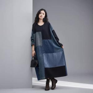 Contrast Blue Patchwork Jean Caftan