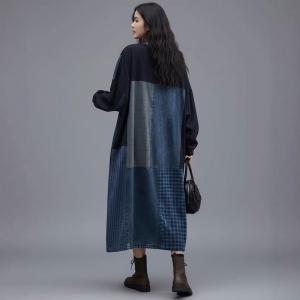 Contrast Blue Patchwork Jean Caftan