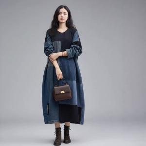 Contrast Blue Patchwork Jean Caftan