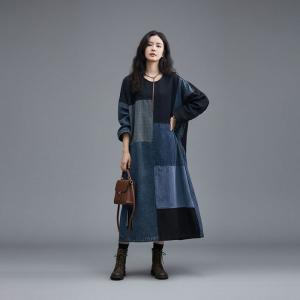 Contrast Blue Patchwork Jean Caftan