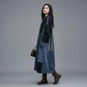 Contrast Blue Patchwork Jean Caftan