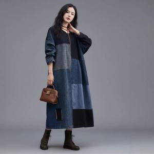 Contrast Blue Patchwork Jean Caftan
