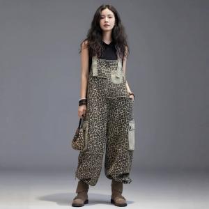 City Chic Patched Pockets Leopard Overalls
