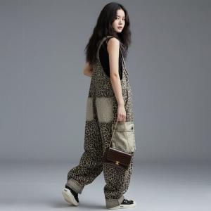 City Chic Patched Pockets Leopard Overalls