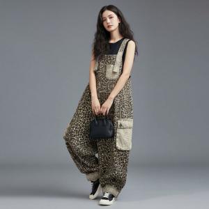 City Chic Patched Pockets Leopard Overalls