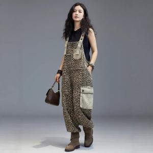 City Chic Patched Pockets Leopard Overalls