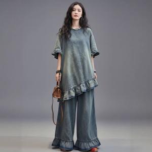 Light Wash Flouncing Tunic with Flare Jean Sets