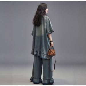 Light Wash Flouncing Tunic with Flare Jean Sets