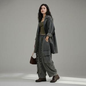 Black Midi Embroidered Blazer with Baggy Harem Jeans