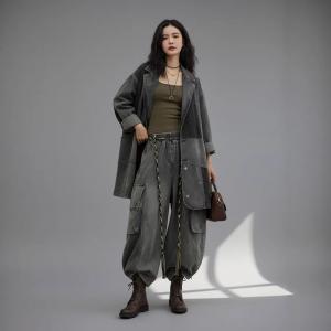 Black Midi Embroidered Blazer with Baggy Harem Jeans