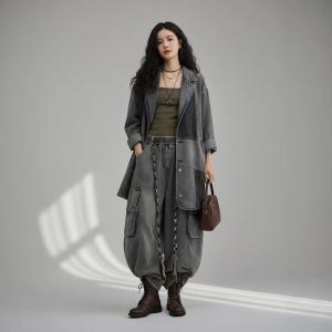 Black Midi Embroidered Blazer with Baggy Harem Jeans