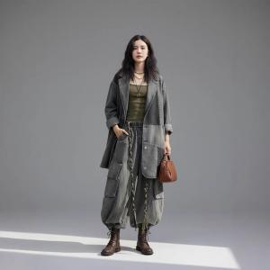 Black Midi Embroidered Blazer with Baggy Harem Jeans