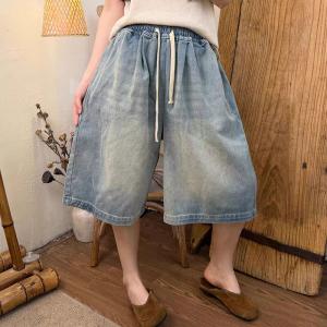 Mid-Calf Wide Leg Bermuda Jeans