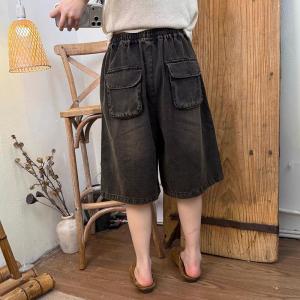 Mid-Calf Wide Leg Bermuda Jeans