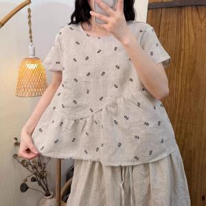 Breathable Linen Floral T-shirt