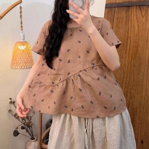 Breathable Linen Floral T-shirt