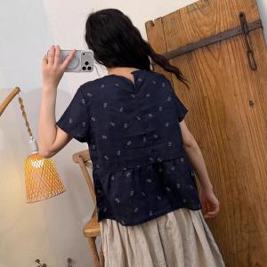 Breathable Linen Floral T-shirt