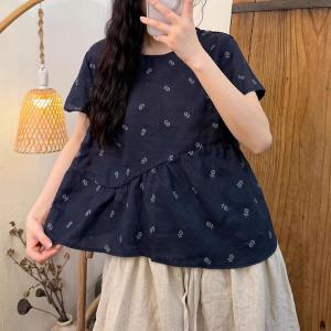 Breathable Linen Floral T-shirt