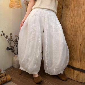 High Waist Loose Ramie Barrel Pants