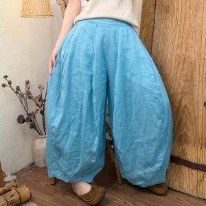 High Waist Loose Ramie Barrel Pants