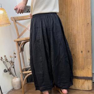 High Waist Loose Ramie Barrel Pants