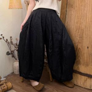 High Waist Loose Ramie Barrel Pants