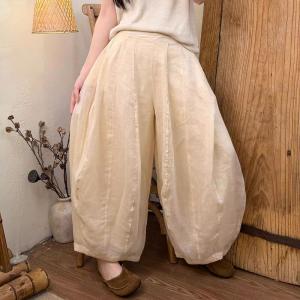 High Waist Loose Ramie Barrel Pants