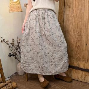 Tropical Printed Summer Linen A-Line Skirt