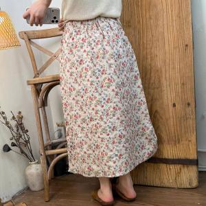Tropical Printed Summer Linen A-Line Skirt