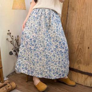 Tropical Printed Summer Linen A-Line Skirt