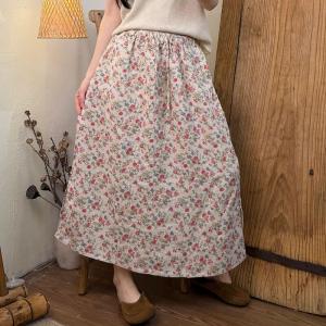 Tropical Printed Summer Linen A-Line Skirt