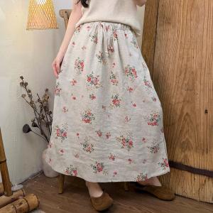 Tropical Printed Summer Linen A-Line Skirt