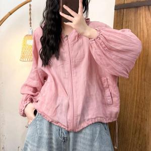 Puff Sleeves Ramie Sun-Proof Hooded Coat